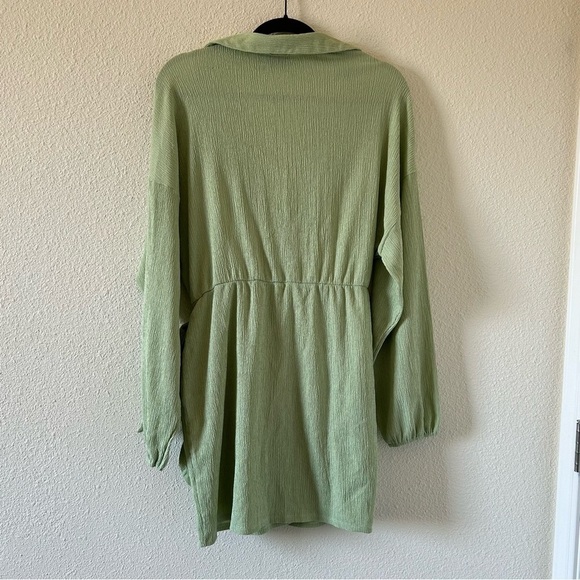 ASOS Women’s Dress Sz 12 Light Green Drop Shoulder Long Sleeve Faux Wrap Front - Picture 9 of 10